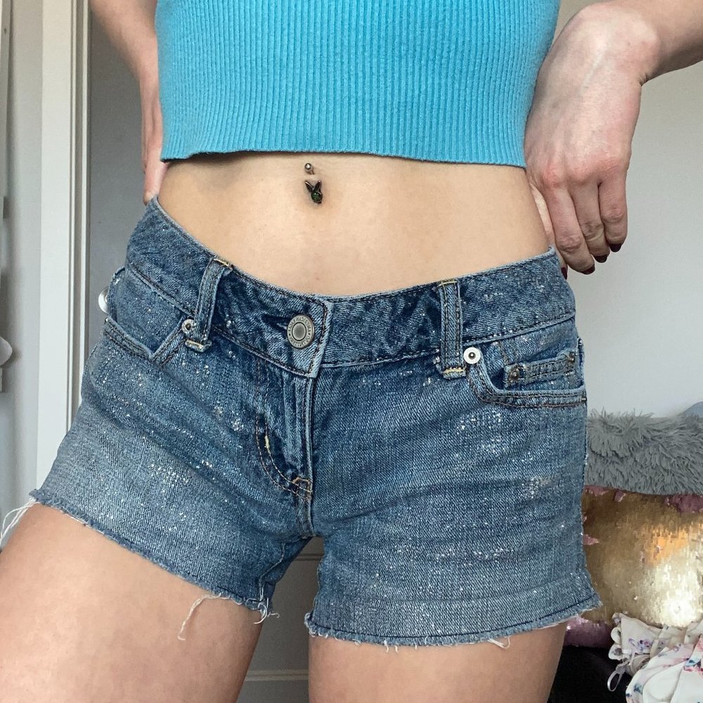 Low Rise Sparkly Denim Shorts